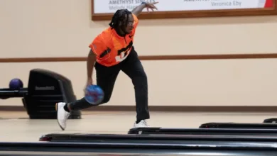Milligan University's David Gilliam delivers a shot during Thursday's opening day of competition at the 2025 Intercollegiate Team Championships, which is being contested at the South Point Bowling Plaza inside the South Point Hotel Casino & Spa in Las Vegas.