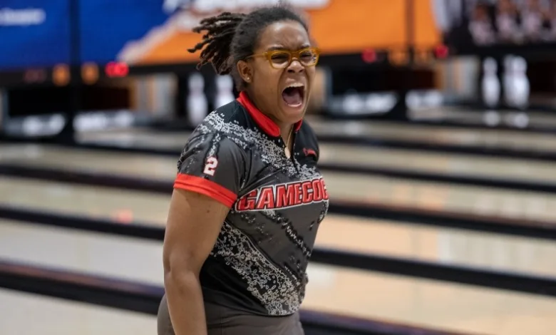 Jacksonville State's Dannielle Henderson reacts to a quality shot during Friday's final day of match play at the 2025 Intercollegiate Team Championships, which is being contested at South Point Bowling Plaza in Las Vegas.